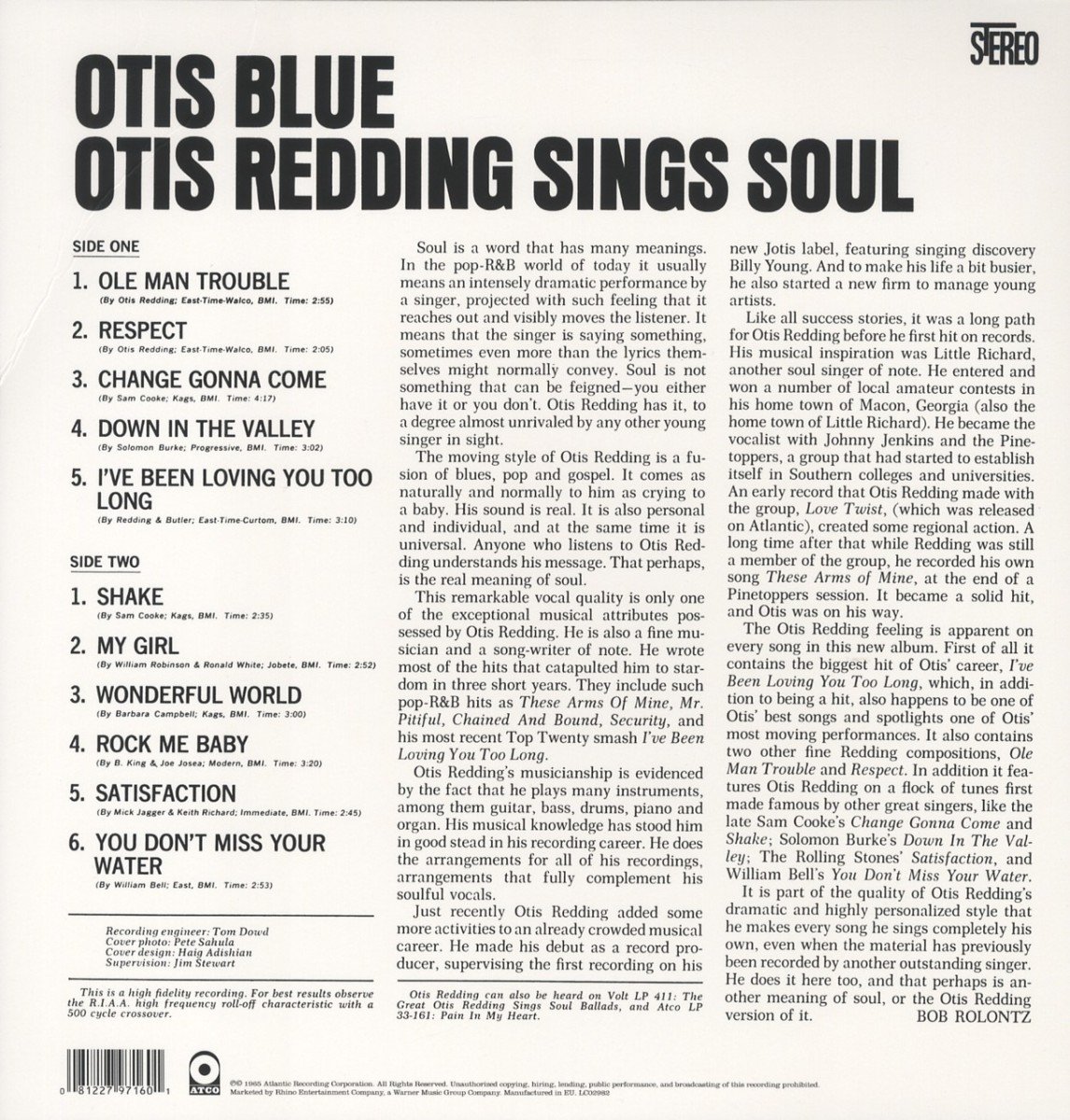 REDDING OTIS - OTIS BLUE LP - Slika 2