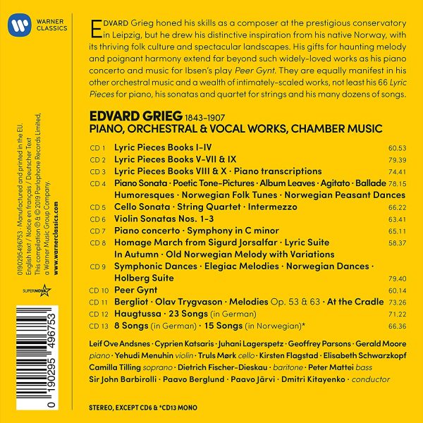 GRIEG – PIANO, ORCHESTRAL & VOCAL WORKS, CHAMBER MUSIC CD13