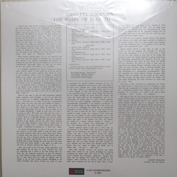 COLEMAN ORNETTE – SHAPE OF JAZZ TO COME LP