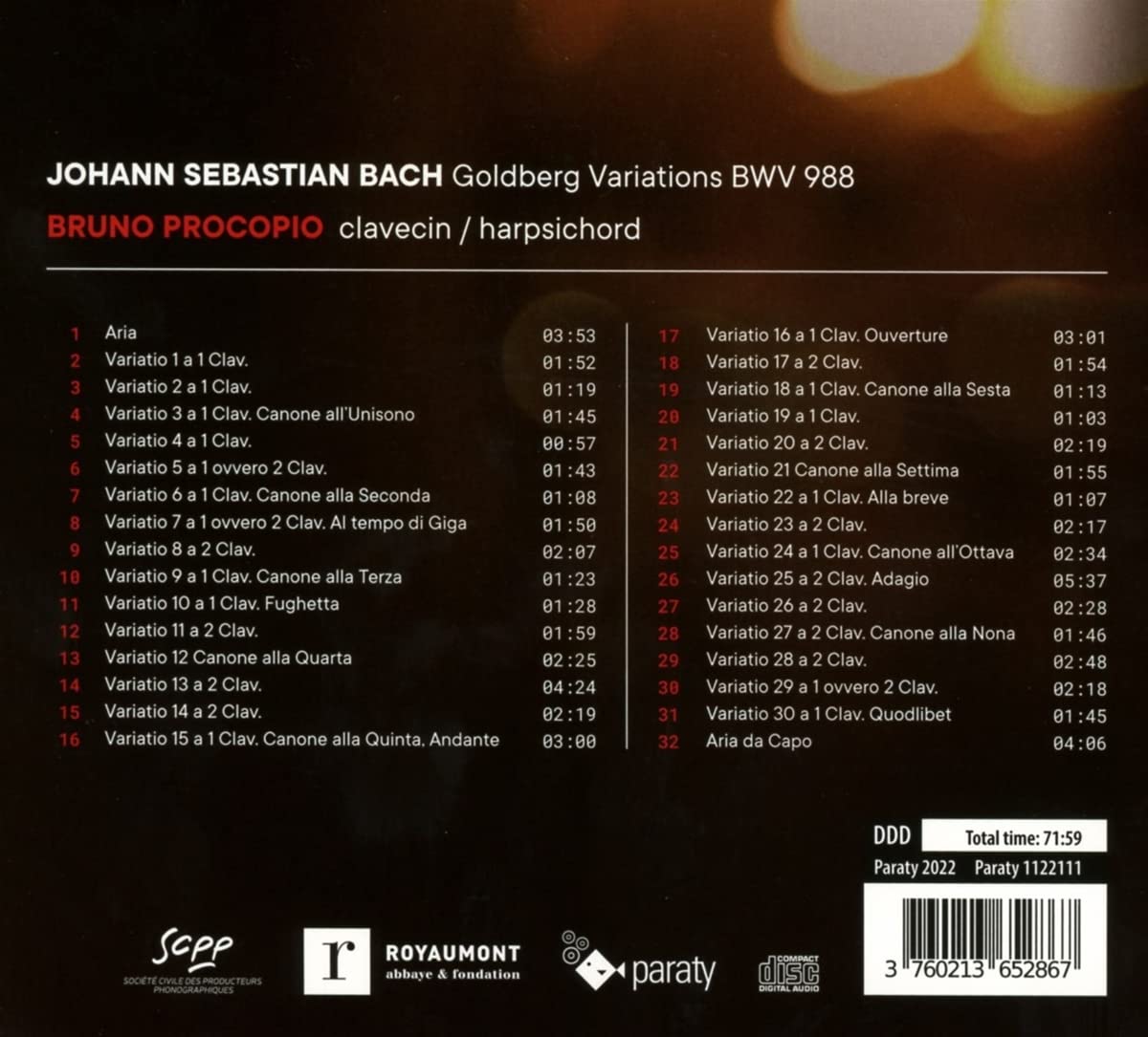 BACH J. S. - GOLDBERG VARIATIONS BRUNO PROCOPIO CD - Slika 2