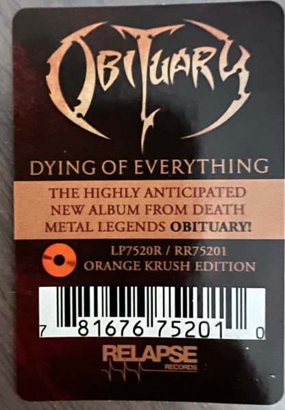 OBITUARY - DYING OF EVERYTHING orange krush edition vinyl LP - Slika 2