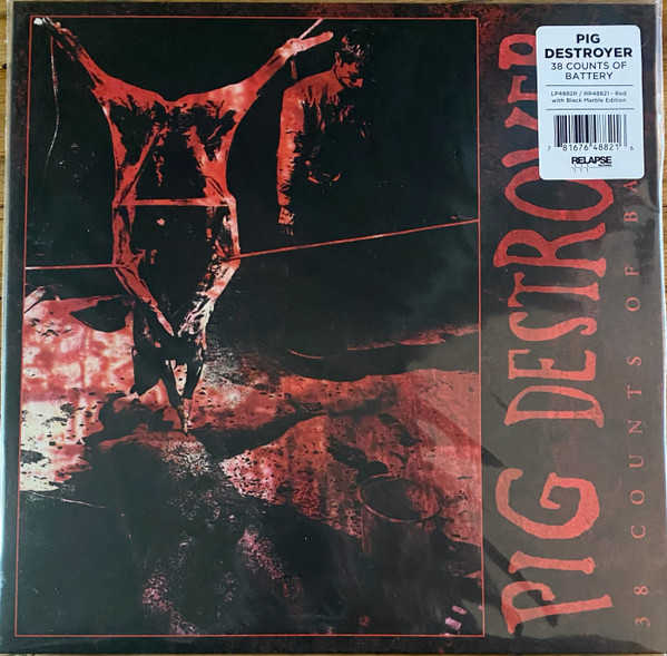 PIG DESTROYER - 38 COUNTS OF BATTERY red with black marble vinyl LP - Slika 3