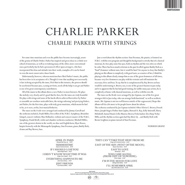 PARKER CHARLIE - CHARLIE PARKER WITH STRINGS...LP - Slika 2