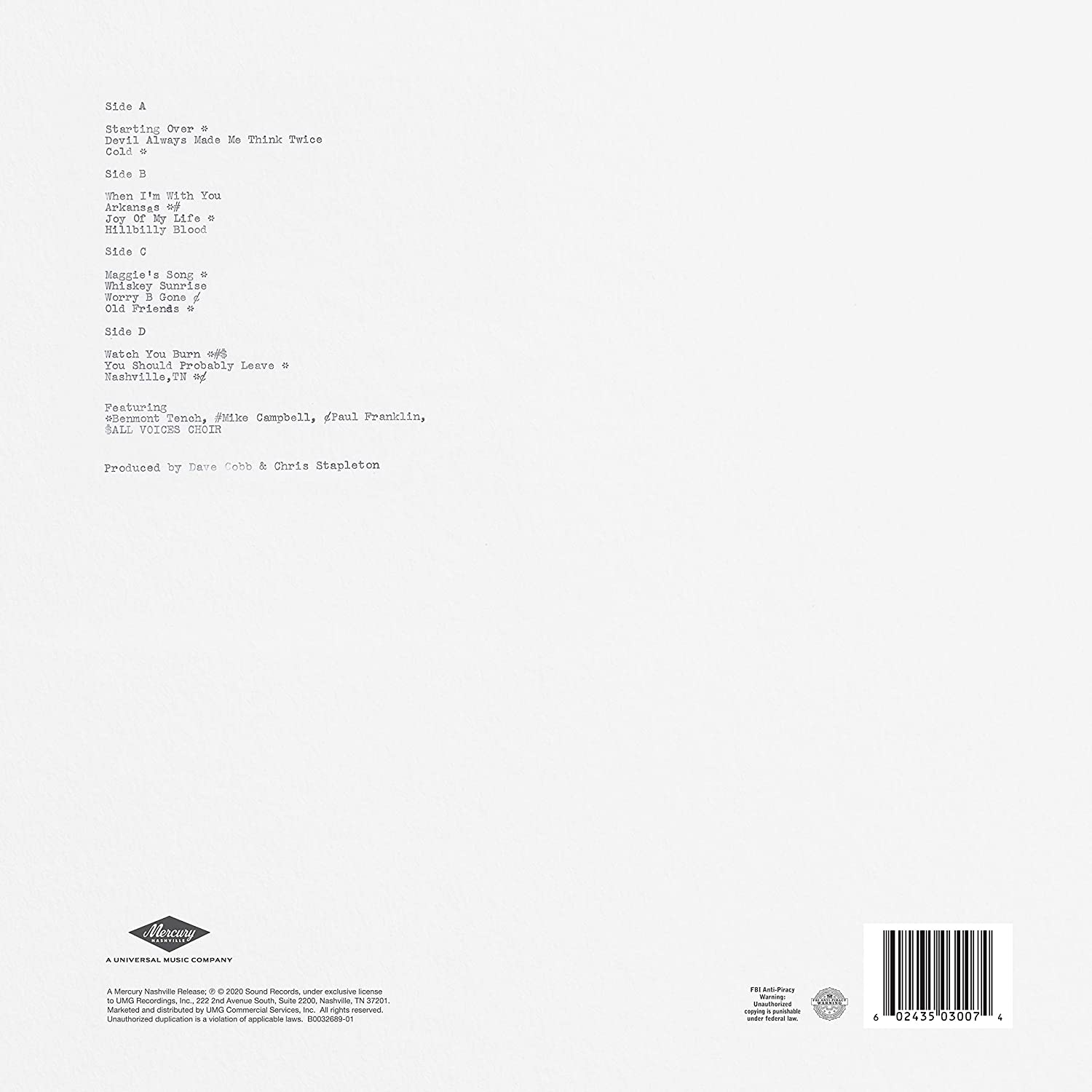 STAPLETON CHRIS - STARTING OVER LP2 - Slika 2