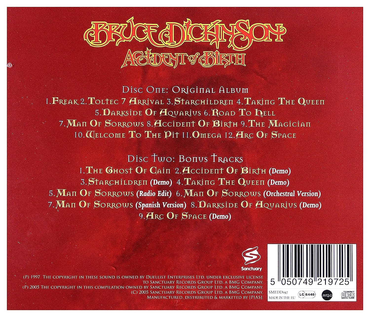 DICKINSON BRUCE - ACCIDENT OF BIRTH CD2 - Slika 2