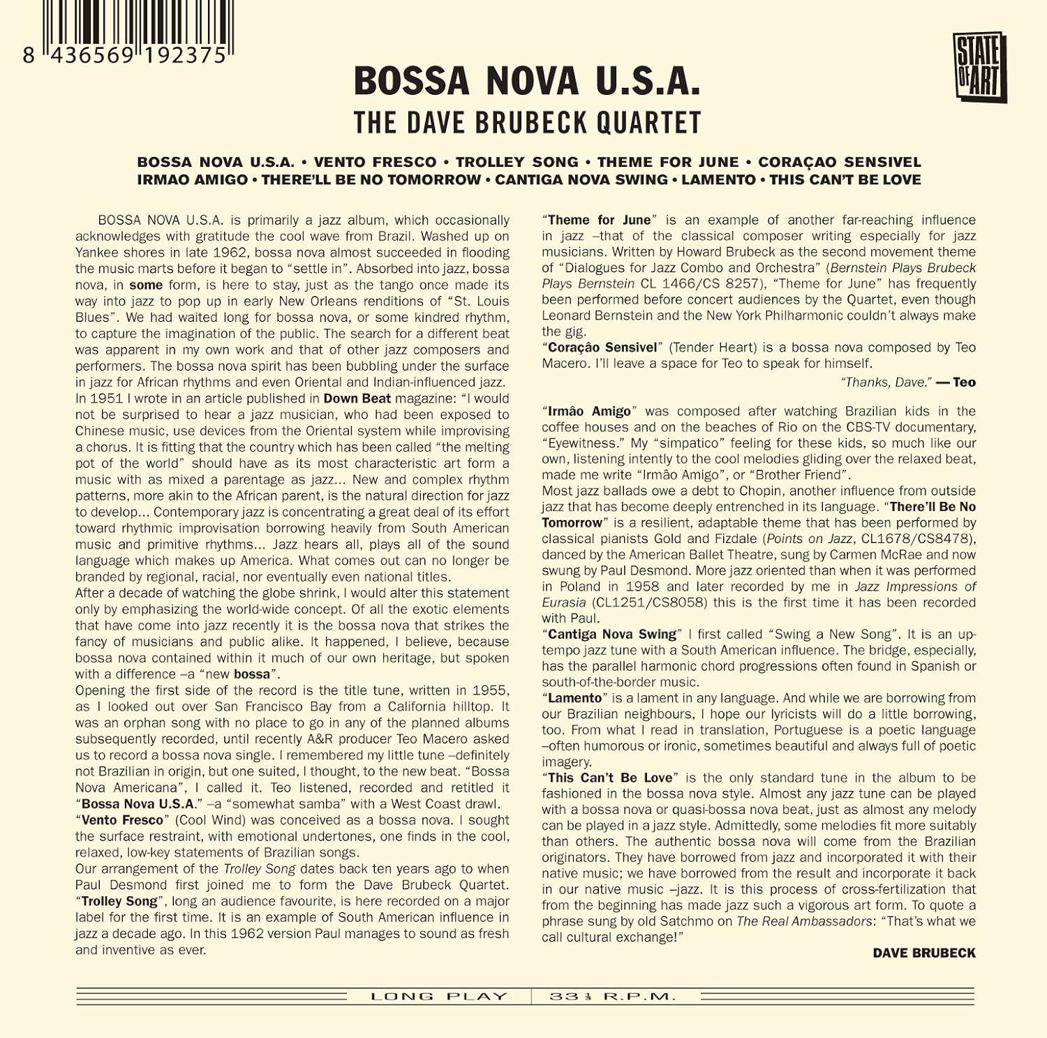 BRUBECK DAVE - BOSSA NOVA U.S.A. CD - Slika 2