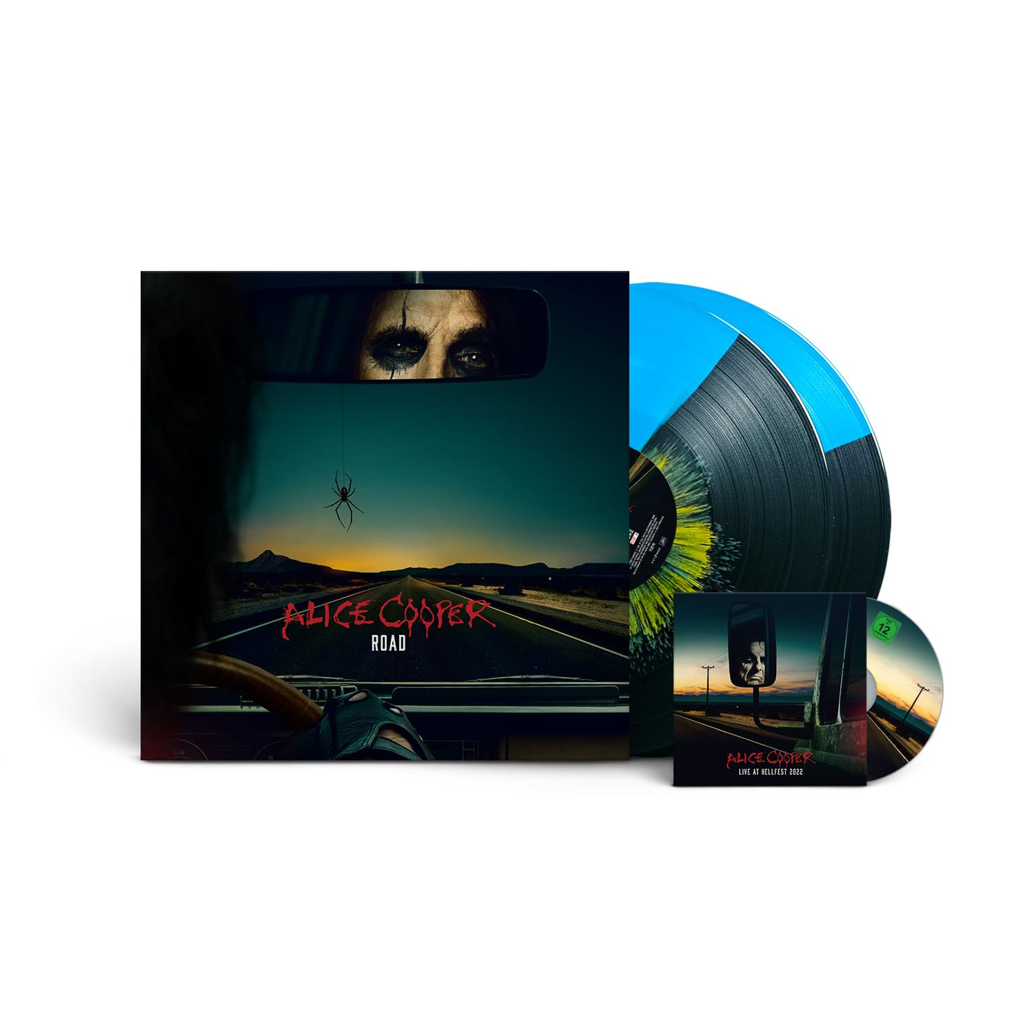 COOPER ALICE - ROAD ltd blue & black split with yellow splatter LP2/DVD