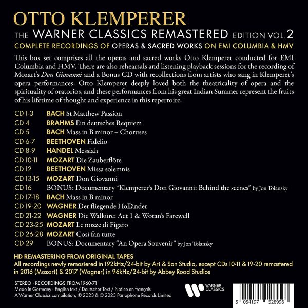 KLEMPERER OTTO – WARNER CLASSICS REMASTERED VOL. 2 BOX