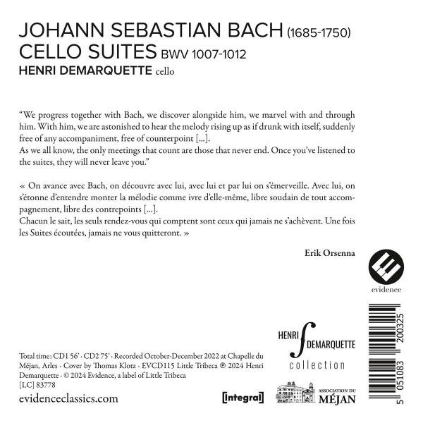 DEMARQUETTE HENRI – BACH CELLO SUITES CD