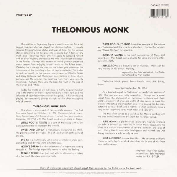 MONK THELONIOUS – THELONIOUS MONK TRIO LP