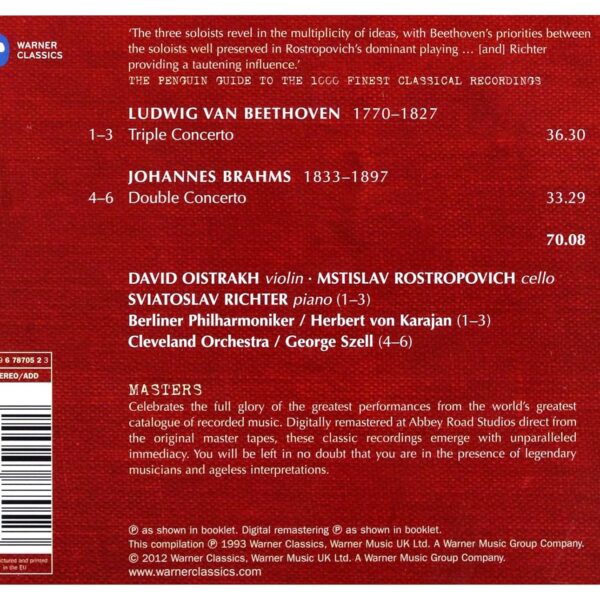 BEETHOVEN/BRAHMS – TRIPLE CONCERTO/DOUBLE CONCERTO CD