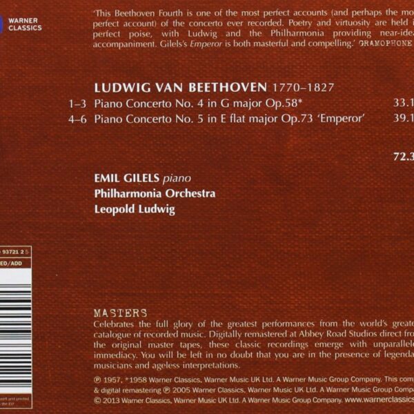BEETHOVEN/GILELS – PIANO CONCERTOS 4 & 5 CD