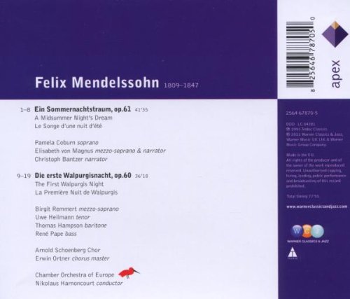 MENDELSSOHN - EIN SOMMERNACHTSTRAUM/DIE ERSTE WALPURGISNACHT CD - Slika 2