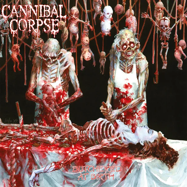 CANNIBAL CORPSE – BUTCHERED AT BIRTH white red splatter vinyl LP
